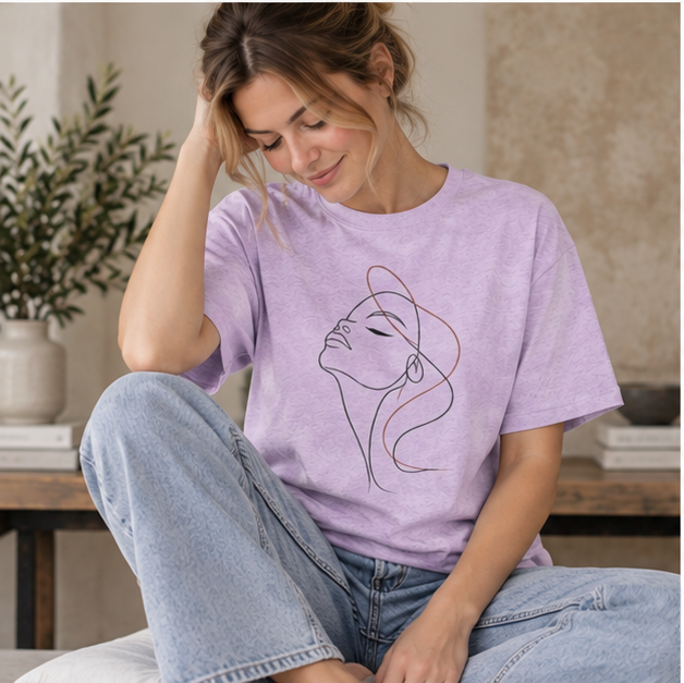Minimal Line Art Woman T‑Shirt — Elegant Single‑Line Face Tee