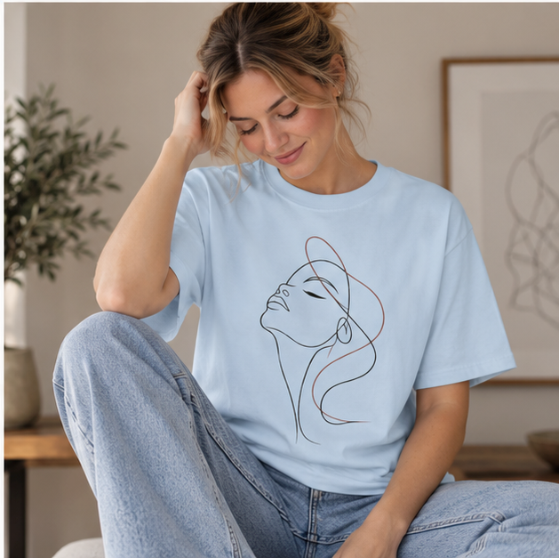 Line Art Face T-Shirt — Minimalist Woman Profile Graphic Tee