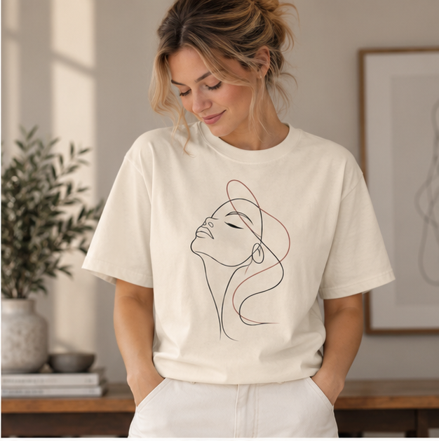Line Art Face T-Shirt — Minimalist Woman Profile Graphic Tee