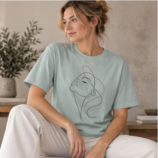 Line Art Face T-Shirt — Minimalist Woman Profile Graphic Tee