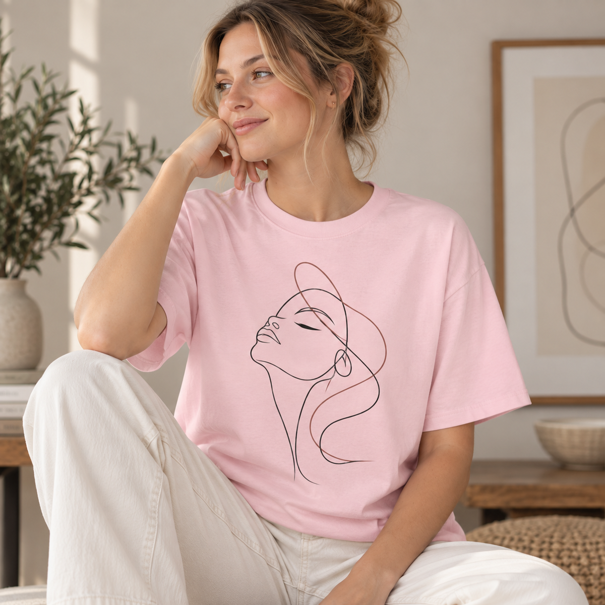 Line Art Face T-Shirt — Minimalist Woman Profile Graphic Tee