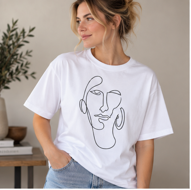Minimalist Line Art Face T-Shirt