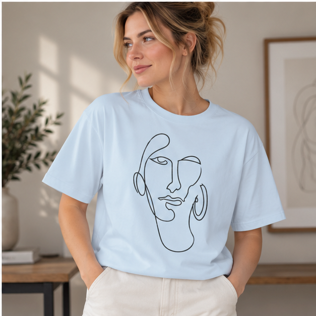 Minimalist Line Art Face T-Shirt