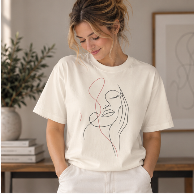 Minimalist Line Art Face T-Shirt — Elegant Abstract Portrait Tee