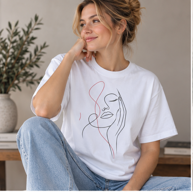 Minimalist Line Art Face T-Shirt — Elegant Abstract Portrait Tee