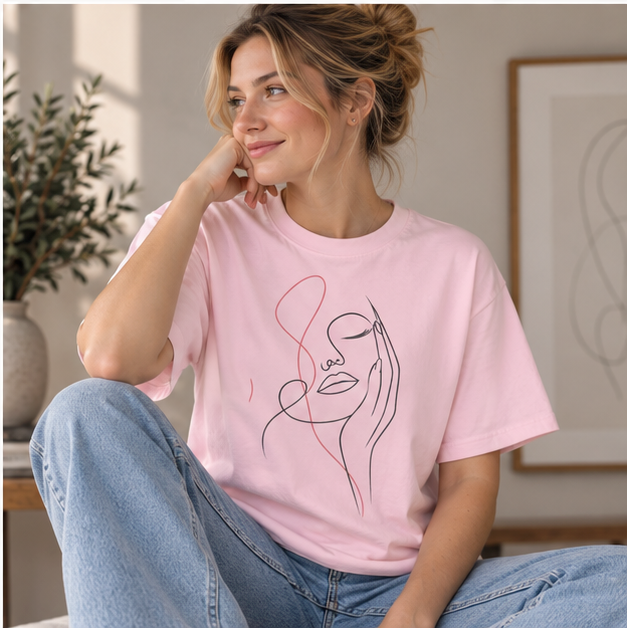 Minimalist Line Art Face T-Shirt — Elegant Abstract Portrait Tee