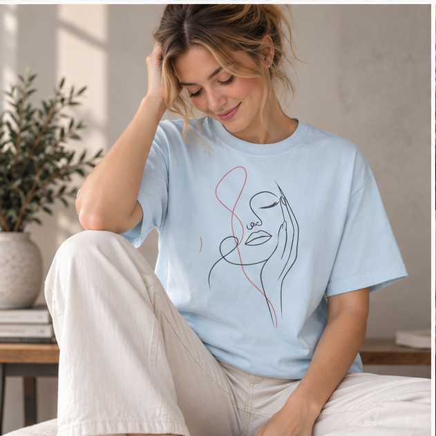 Minimalist Line Art Face T-Shirt — Elegant Abstract Portrait Tee