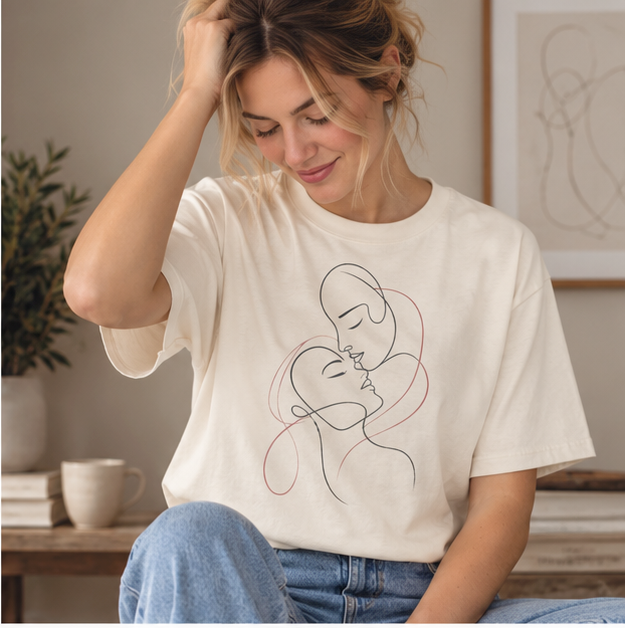 Kissing Line Art Tee — Minimal Couple Graphic T-Shirt