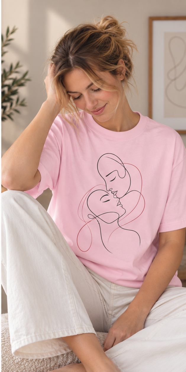 Kissing Line Art Tee — Minimal Couple Graphic T-Shirt