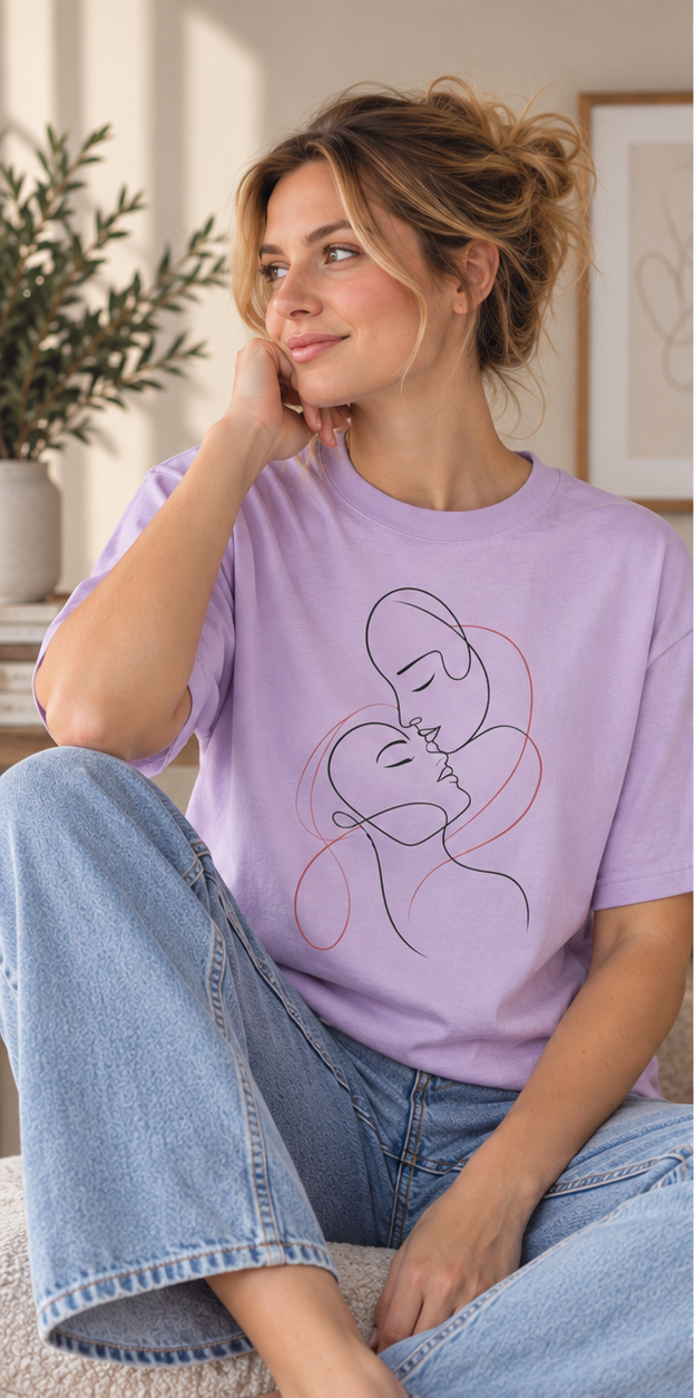 Kissing Line Art Tee — Minimal Couple Graphic T-Shirt