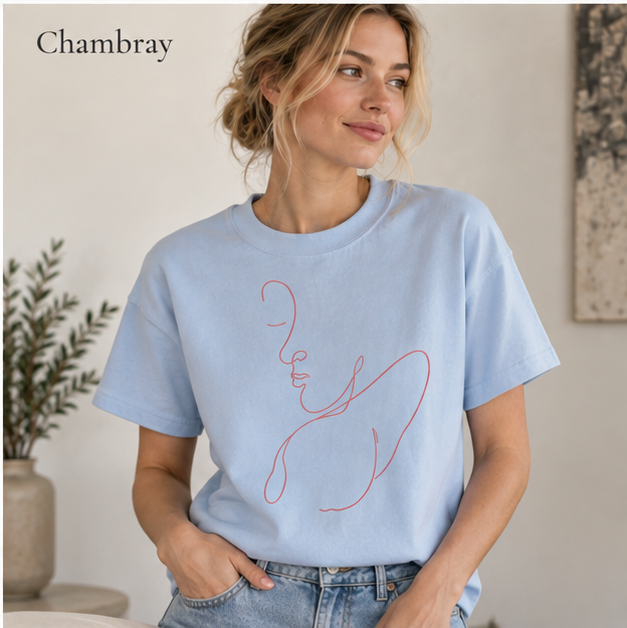Minimal Line Art Face T-Shirt — Feminine Contour Graphic Tee