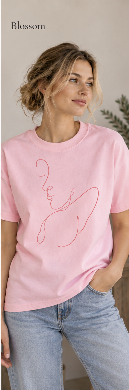 Minimal Line Art Face T-Shirt — Feminine Contour Graphic Tee