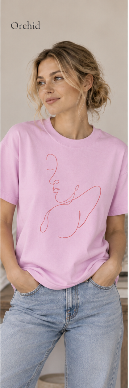 Minimal Line Art Face T-Shirt — Feminine Contour Graphic Tee