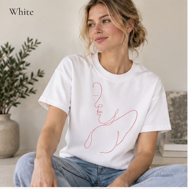 Minimal Line Art Face T-Shirt — Feminine Contour Graphic Tee