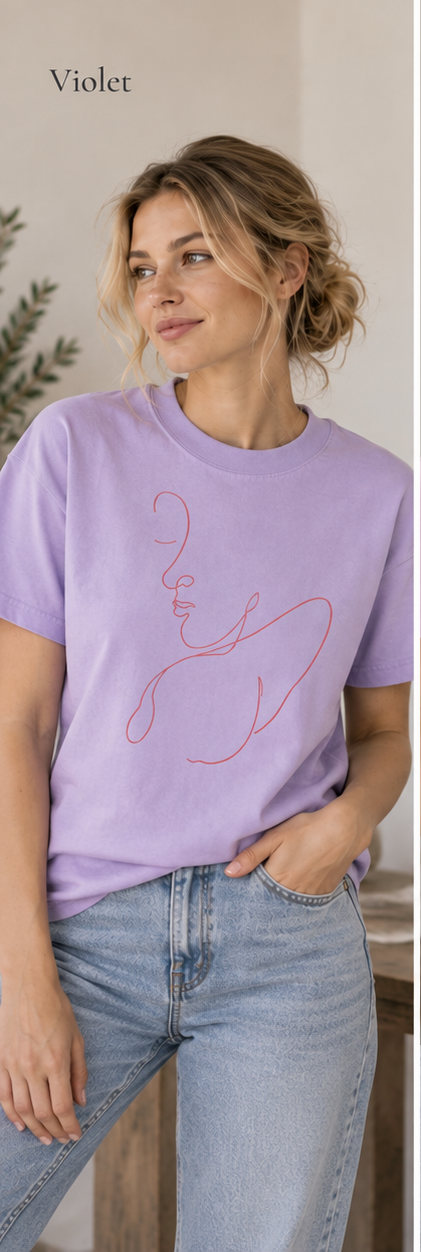 Minimal Line Art Face T-Shirt — Feminine Contour Graphic Tee
