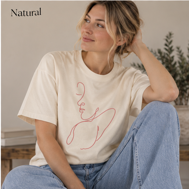Minimalist Single-Line Face T-Shirt — Pink Line Art Tee