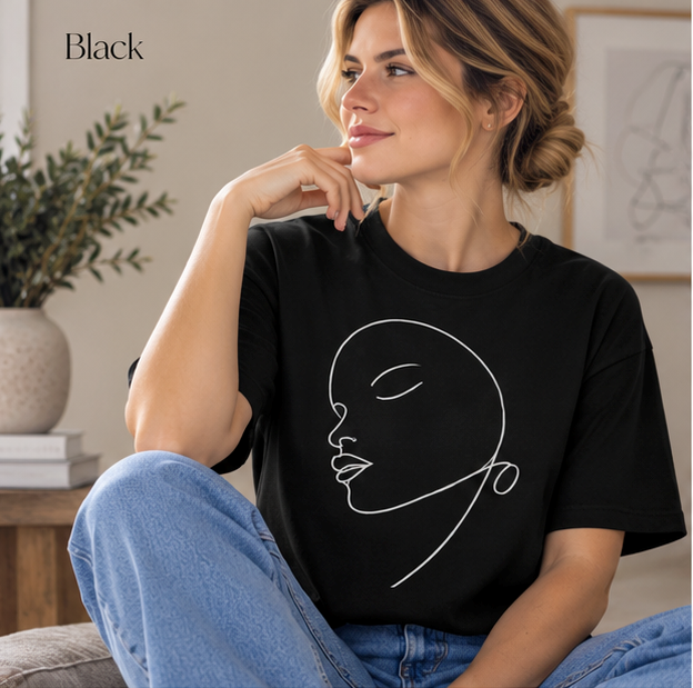Minimal Line Art Face Tee — Abstract Portrait Graphic T-Shirt