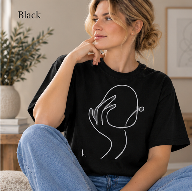 Minimalist Line Art Hand T-Shirt — Modern Abstract Graphic Tee