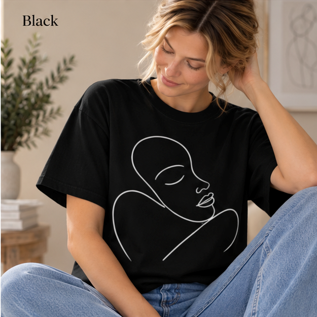 Minimal Line Art Face T-Shirt — Modern Abstract Graphic Tee