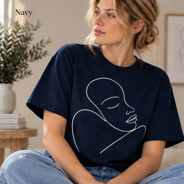 Minimal Line Art Face T‑Shirt — Abstract Feminine Portrait Tee