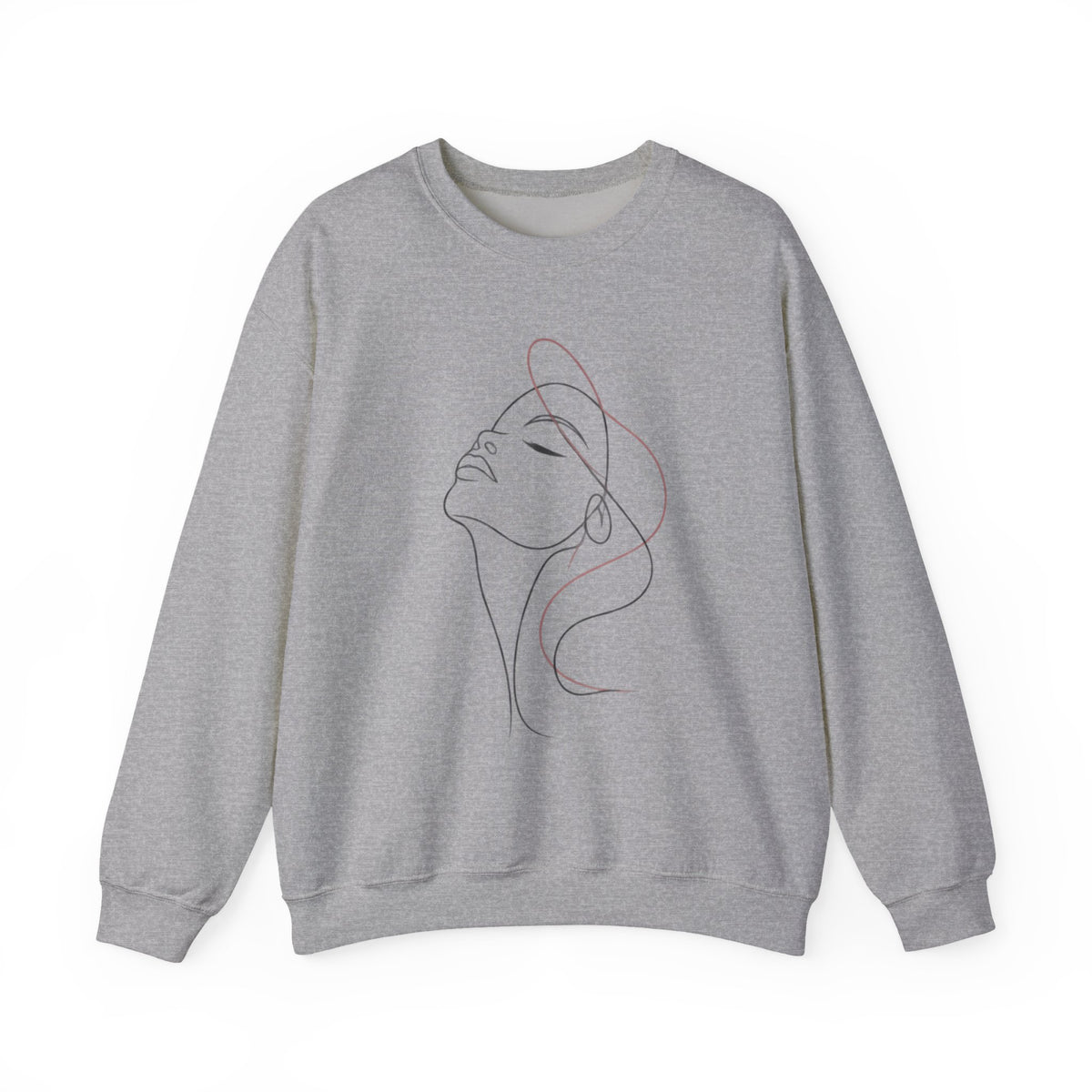 Crewneck Sweatshirt — Minimal Line Art Woman Face Design