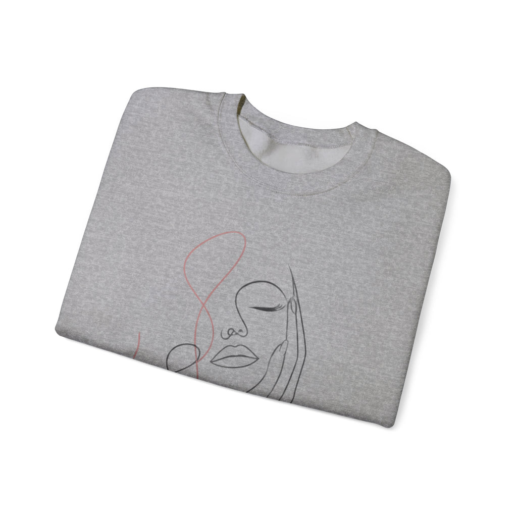 Minimal Line Art Face Sweatshirt — Abstract Feminine Crewneck
