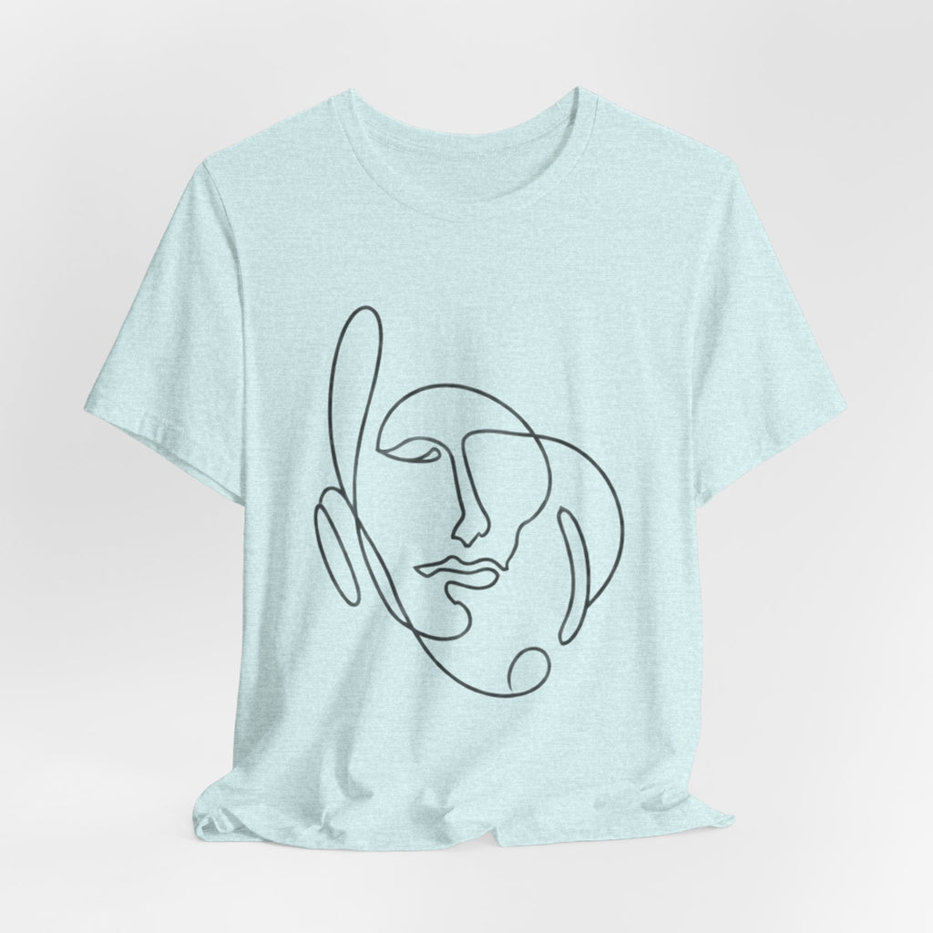 Minimal One-Line Face T-Shirt – Abstract Continuous Line Art Tee