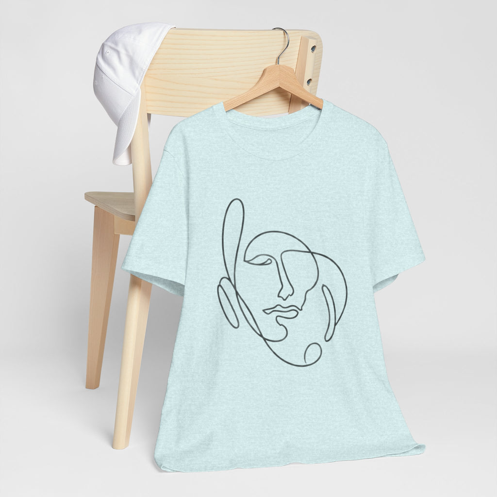 Minimal One-Line Face T-Shirt – Abstract Continuous Line Art Tee