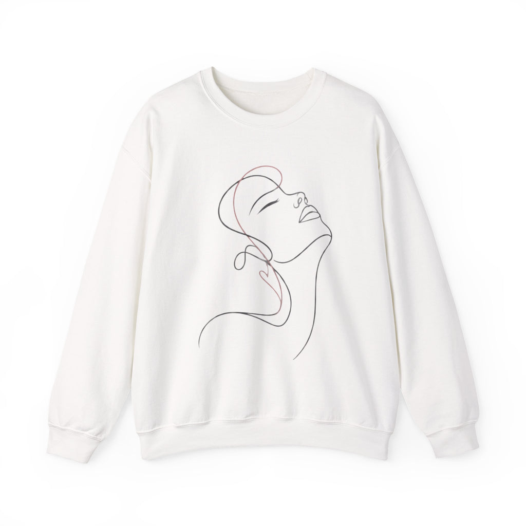 Minimal Line Art Face Crewneck Sweatshirt — Elegant Portrait Pullover for Calm, Creative Style