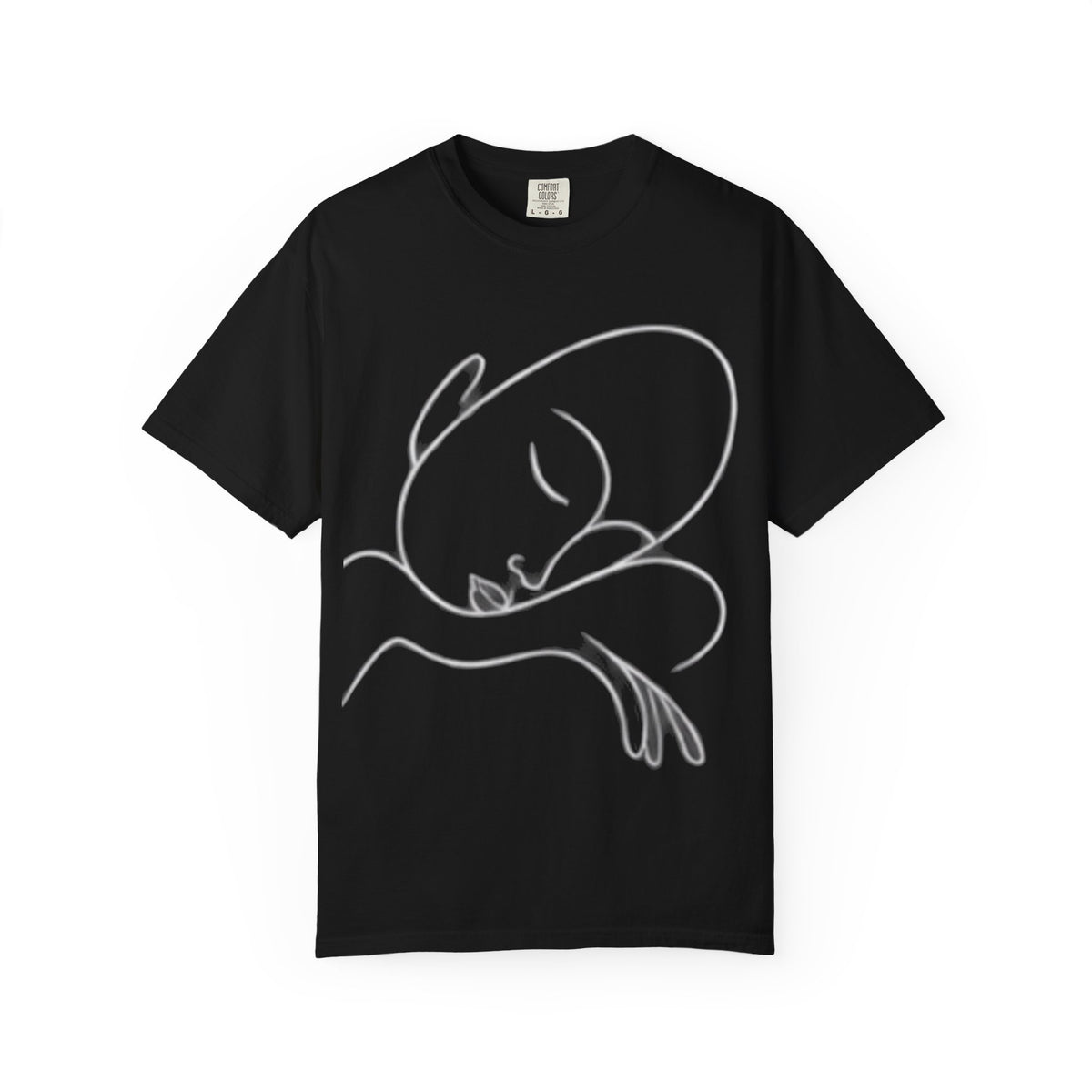 Minimal Line Art Sleeping Face T-Shirt — Relaxed Garment-Dyed Tee