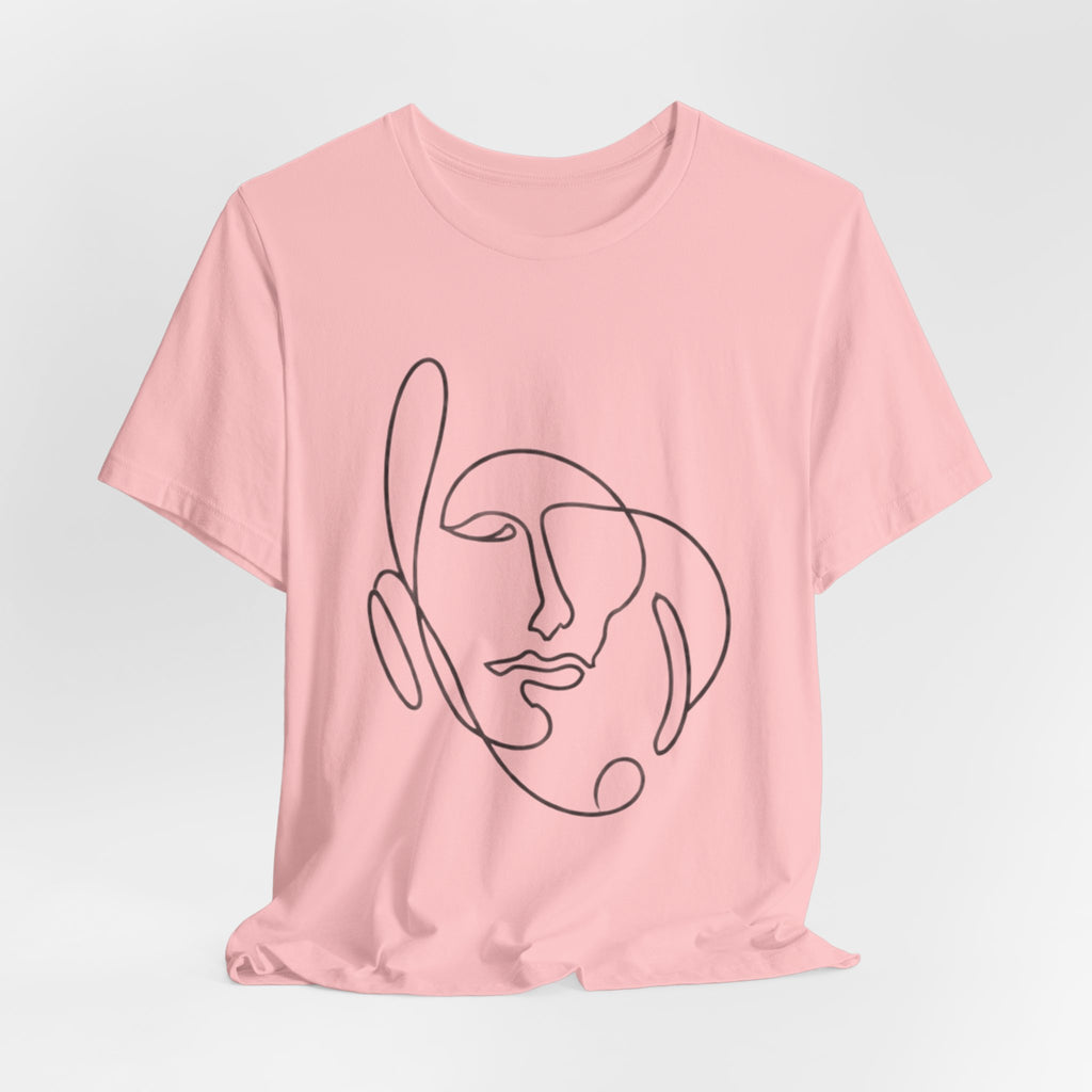 Minimal One-Line Face T-Shirt – Abstract Continuous Line Art Tee