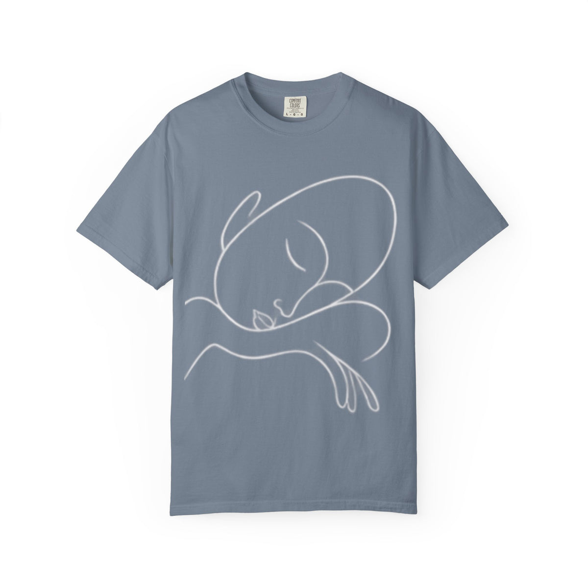 Minimal Line Art Sleeping Face T-Shirt — Relaxed Garment-Dyed Tee