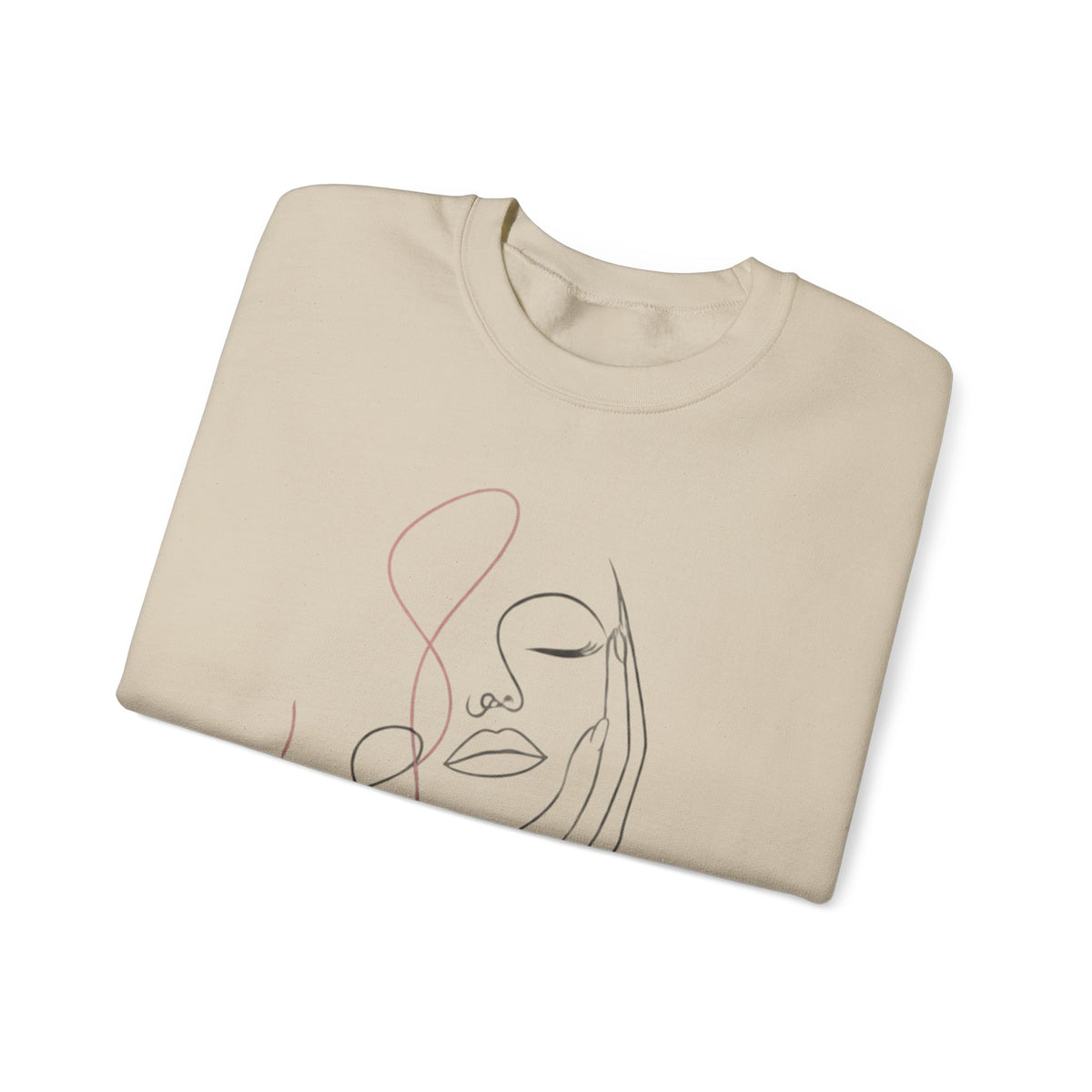 Minimal Line Art Face Sweatshirt — Abstract Feminine Crewneck