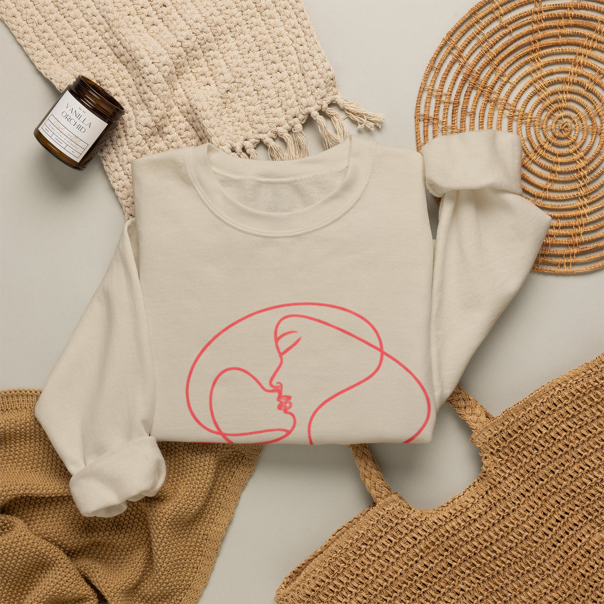 Minimalist Line Art Mother and Baby Crewneck Sweatshirt