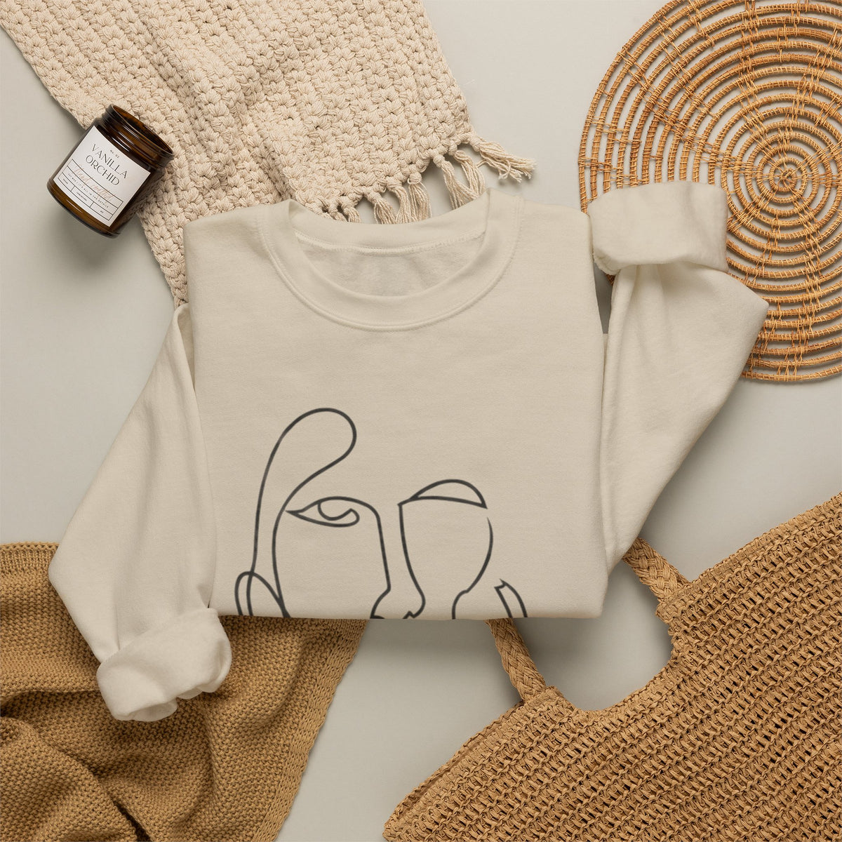 Minimal Line Art Face Sweatshirt — Abstract One-Line Portrait Crewneck