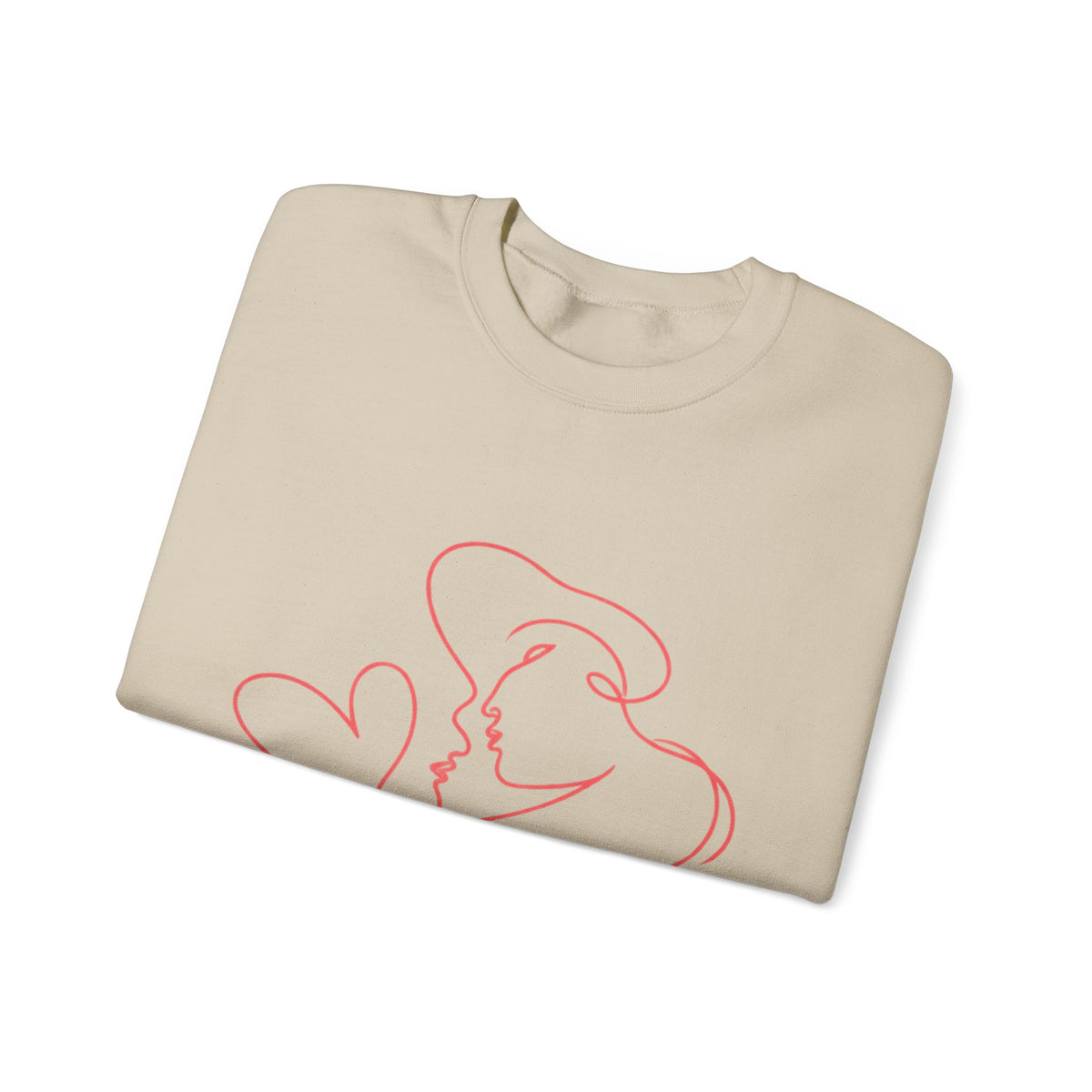 Crewneck Sweatshirt — Minimal Red Line Art Couple Kiss & Heart Design