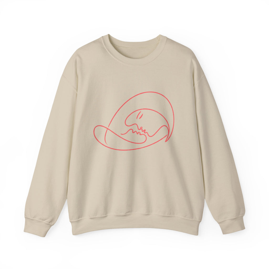 Crewneck Sweatshirt — Minimalist Pink Line Art Skull Graphic