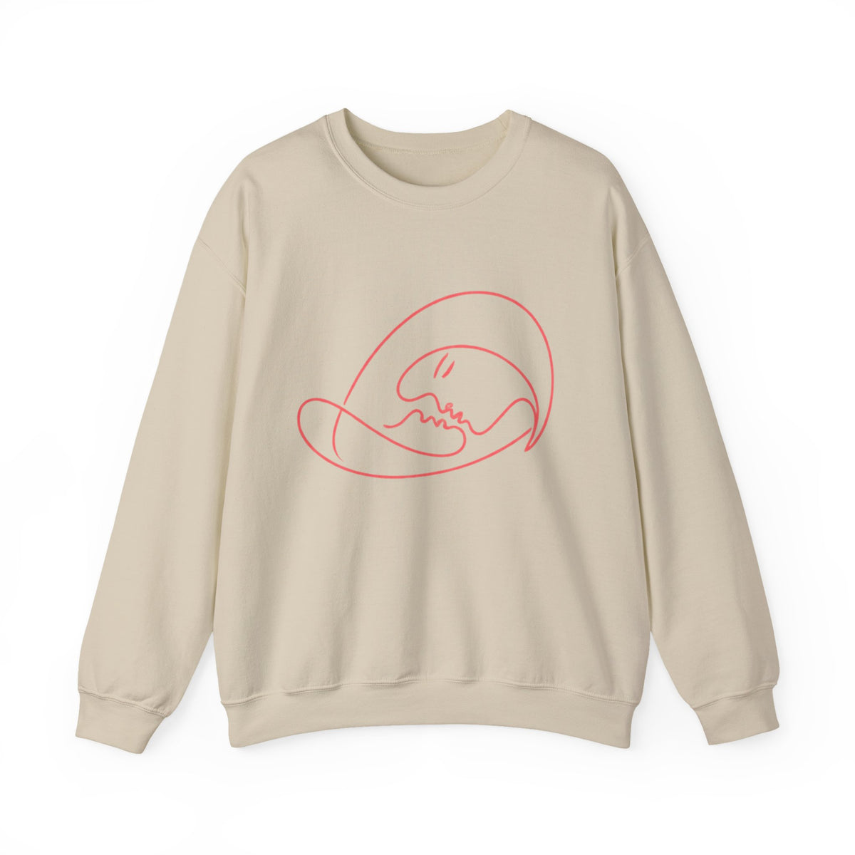 Crewneck Sweatshirt — Minimalist Pink Line Art Skull Graphic