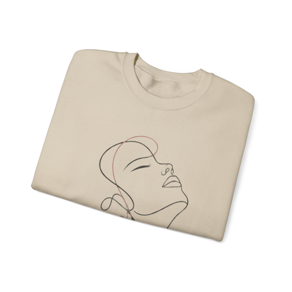 Minimal Line Art Face Crewneck Sweatshirt — Elegant Portrait Pullover for Calm, Creative Style