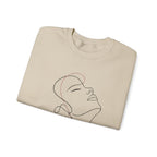 Minimal Line Art Face Crewneck Sweatshirt — Elegant Portrait Pullover for Calm, Creative Style