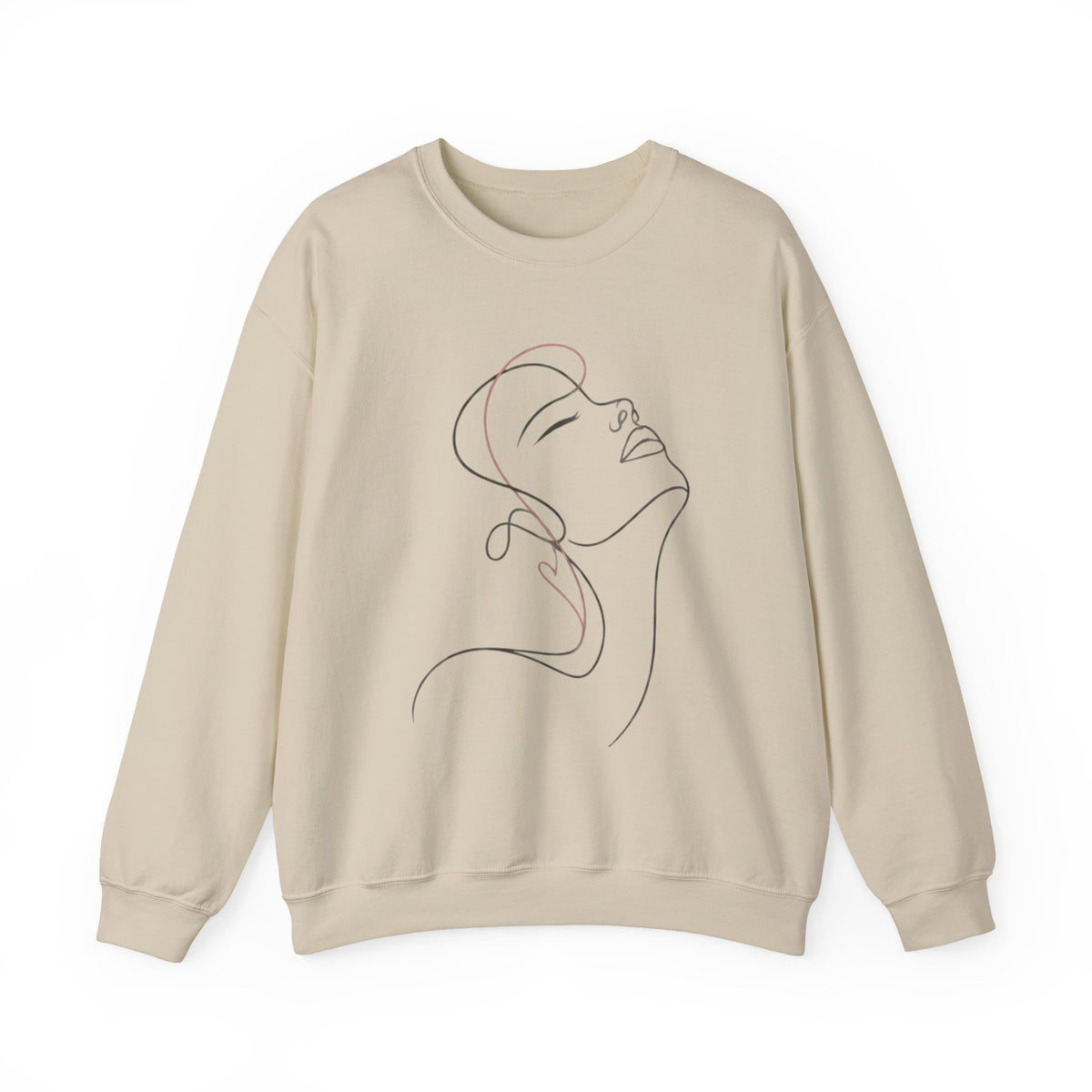 Minimal Line Art Face Crewneck Sweatshirt — Elegant Portrait Pullover for Calm, Creative Style