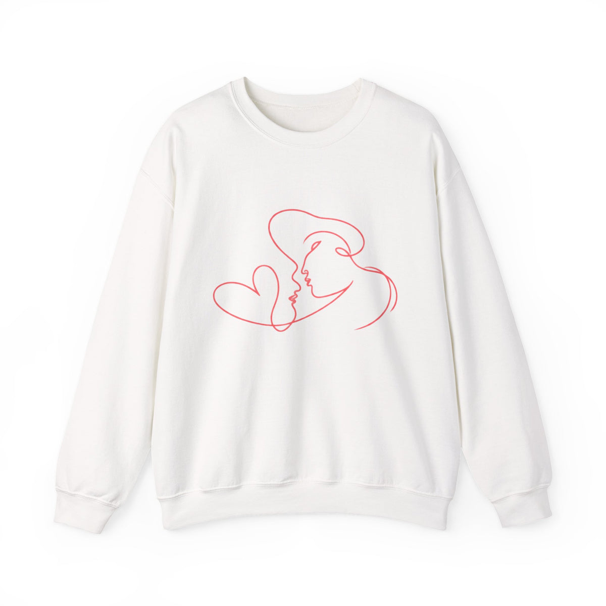 Crewneck Sweatshirt — Minimal Red Line Art Couple Kiss & Heart Design