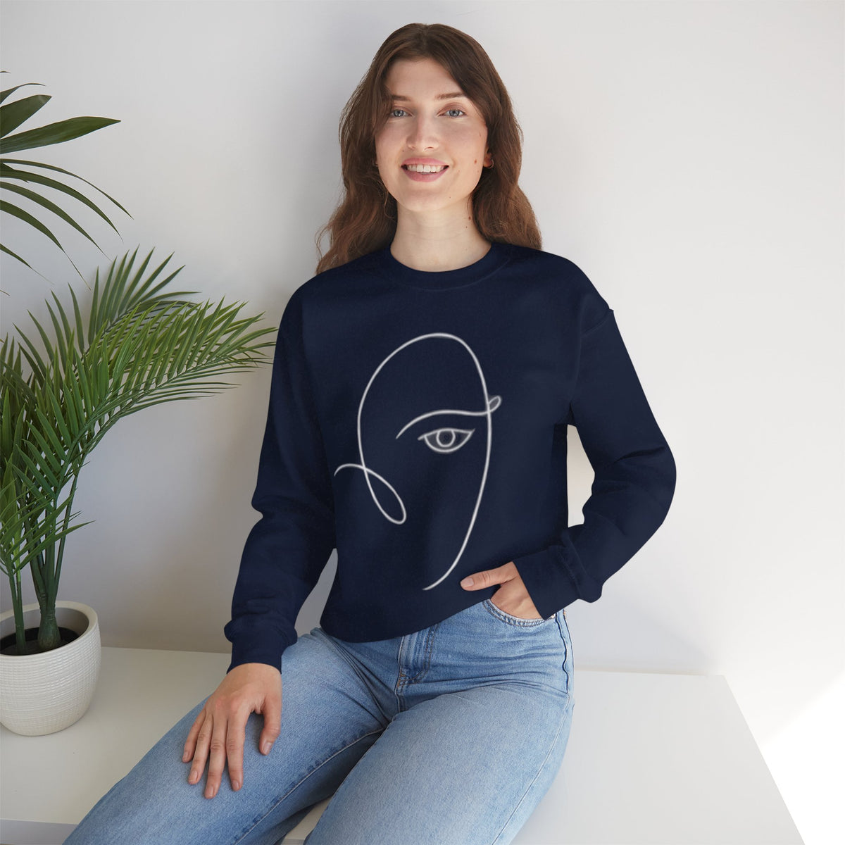 Minimal Line Art Face Sweatshirt – Abstract Portrait Crewneck