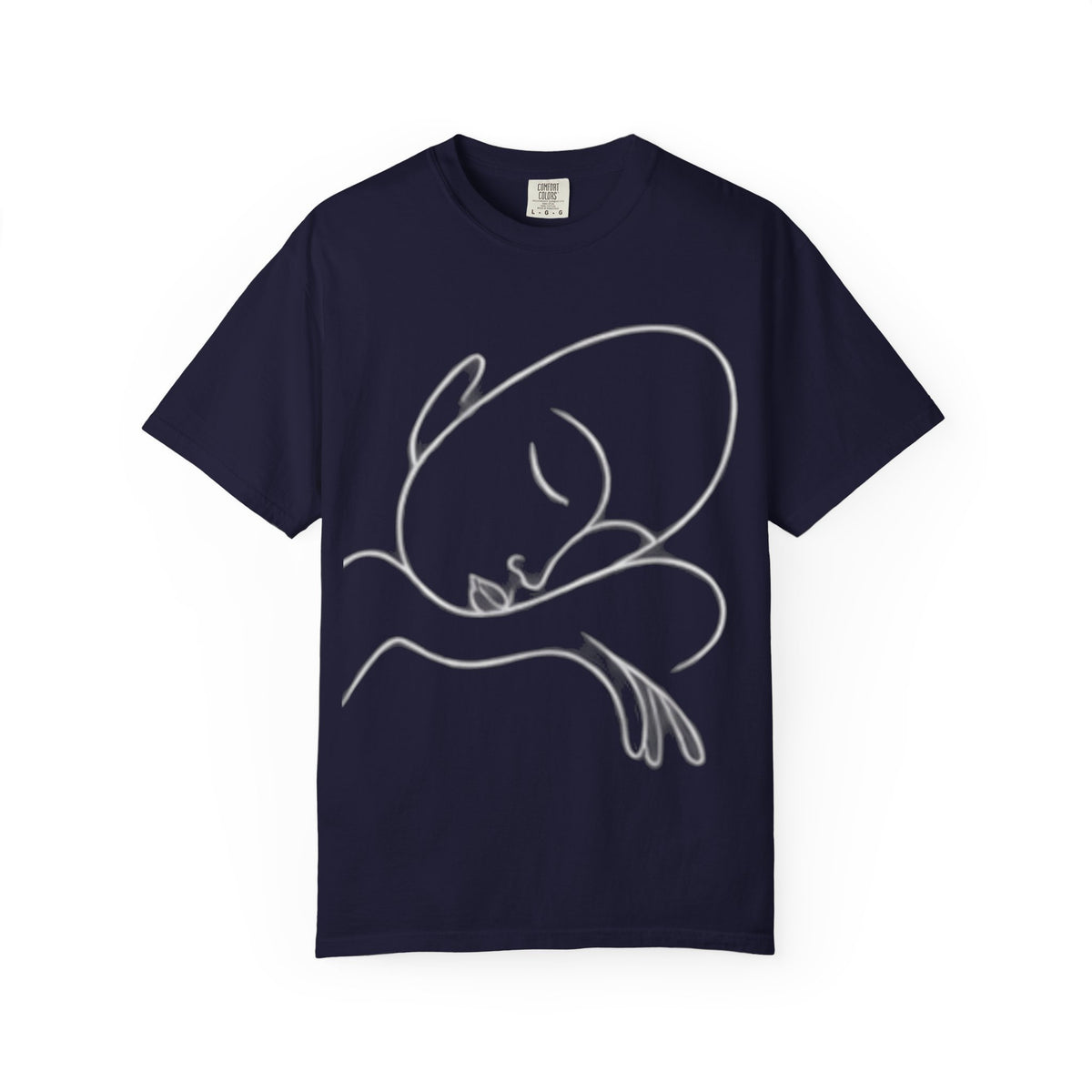 Minimal Line Art Sleeping Face T-Shirt — Relaxed Garment-Dyed Tee