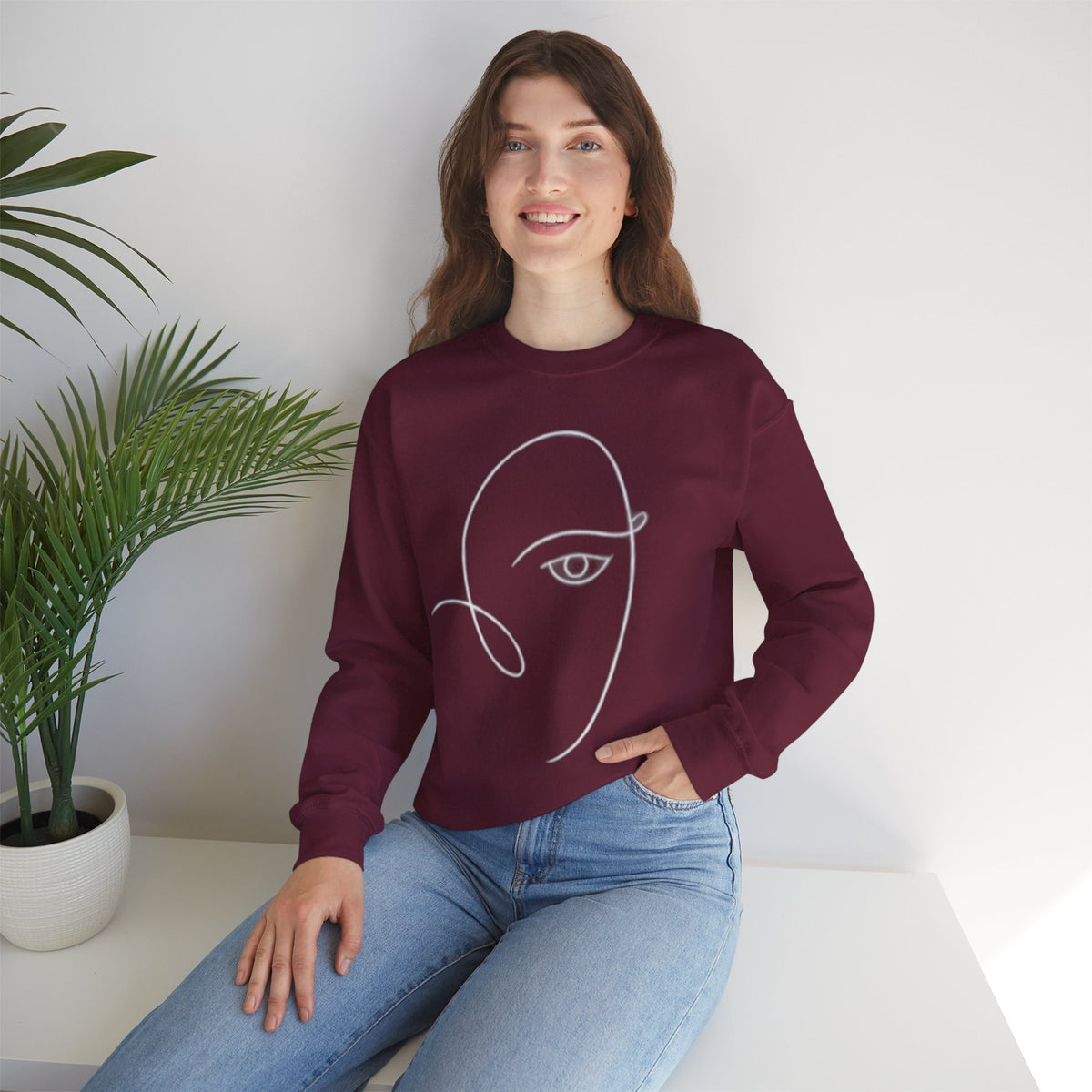 Minimal Line Art Face Sweatshirt – Abstract Portrait Crewneck