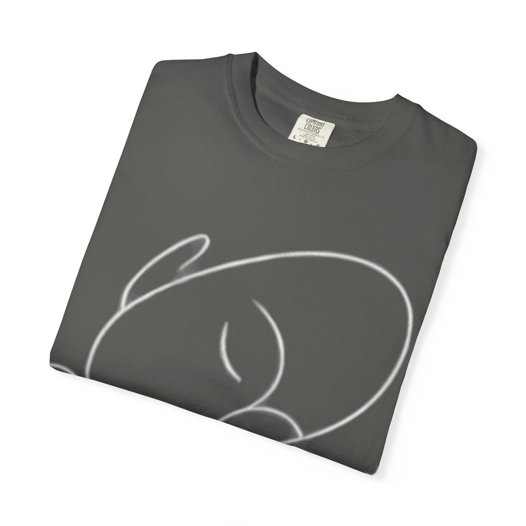 Minimal Line Art Sleeping Face T-Shirt — Relaxed Garment-Dyed Tee