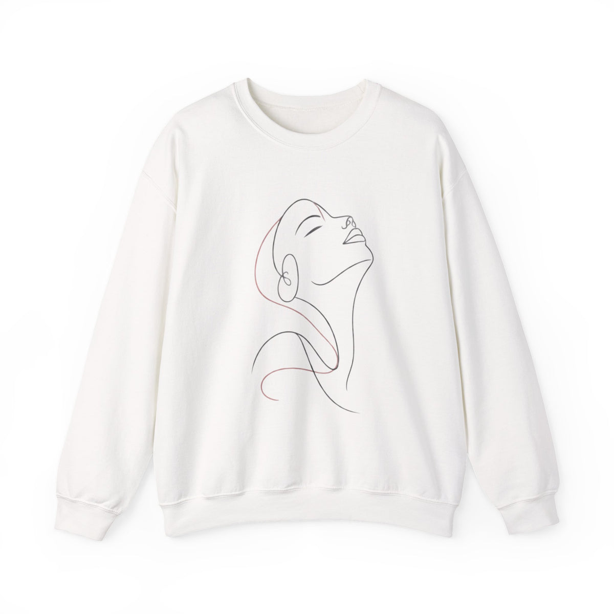 Minimal Line Art Woman Crewneck Sweatshirt — Elegant Portrait Pullover