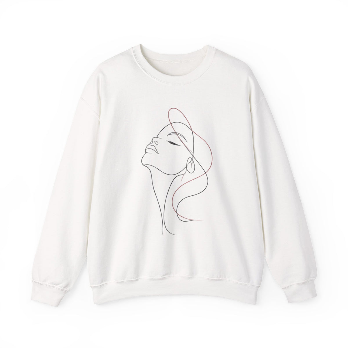 Crewneck Sweatshirt — Minimal Line Art Woman Face Design