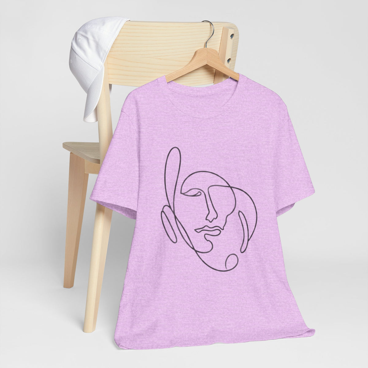 Minimal One-Line Face T-Shirt – Abstract Continuous Line Art Tee