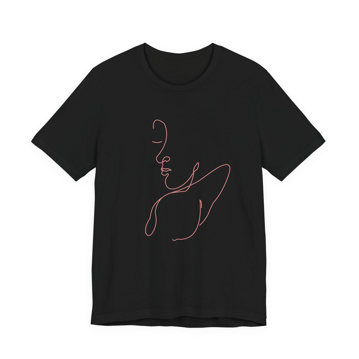 Minimalist Single-Line Face T-Shirt — Pink Line Art Tee